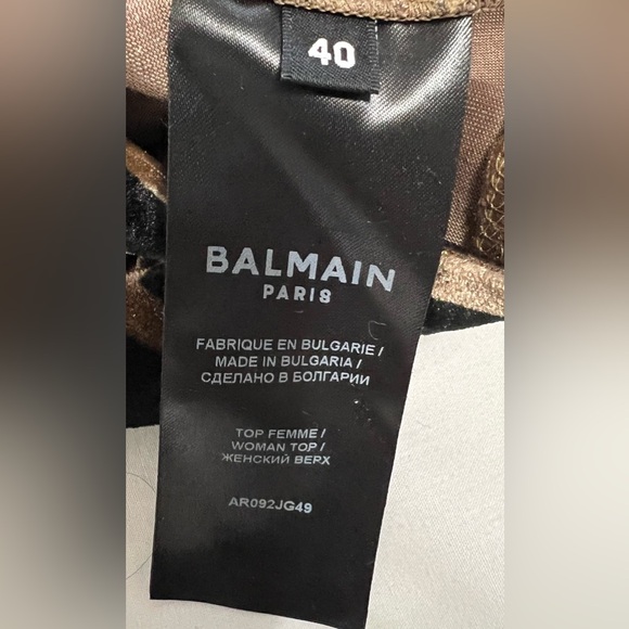 Balmain Paris Velvet Monogram Logo Top Size 40 NWOT Designer Long Sleeve Luxury - Picture 5 of 8